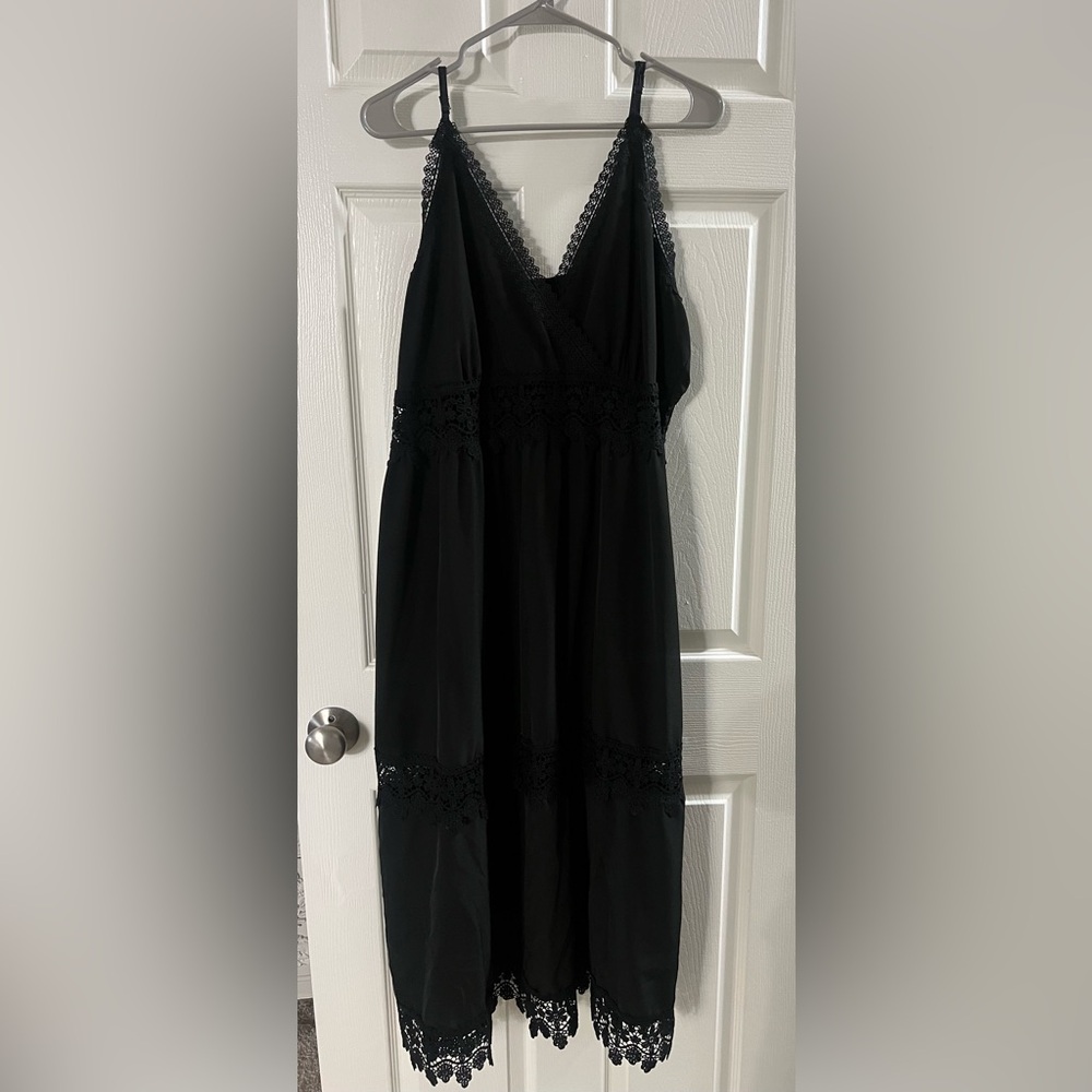 SHEIN Black Lace Trim Long Sleeve Dress